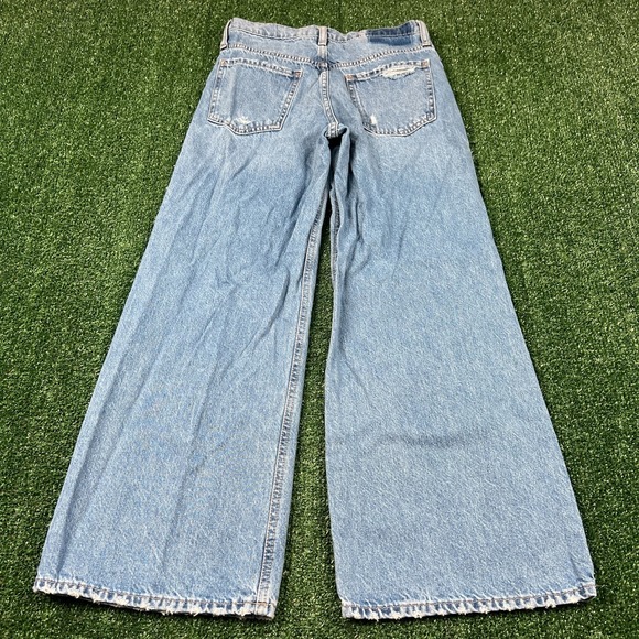 GAP  Wide Stride Distressed Jeans Teen Size 12 27x27" Light Wash Blue Baggy - Picture 7 of 10